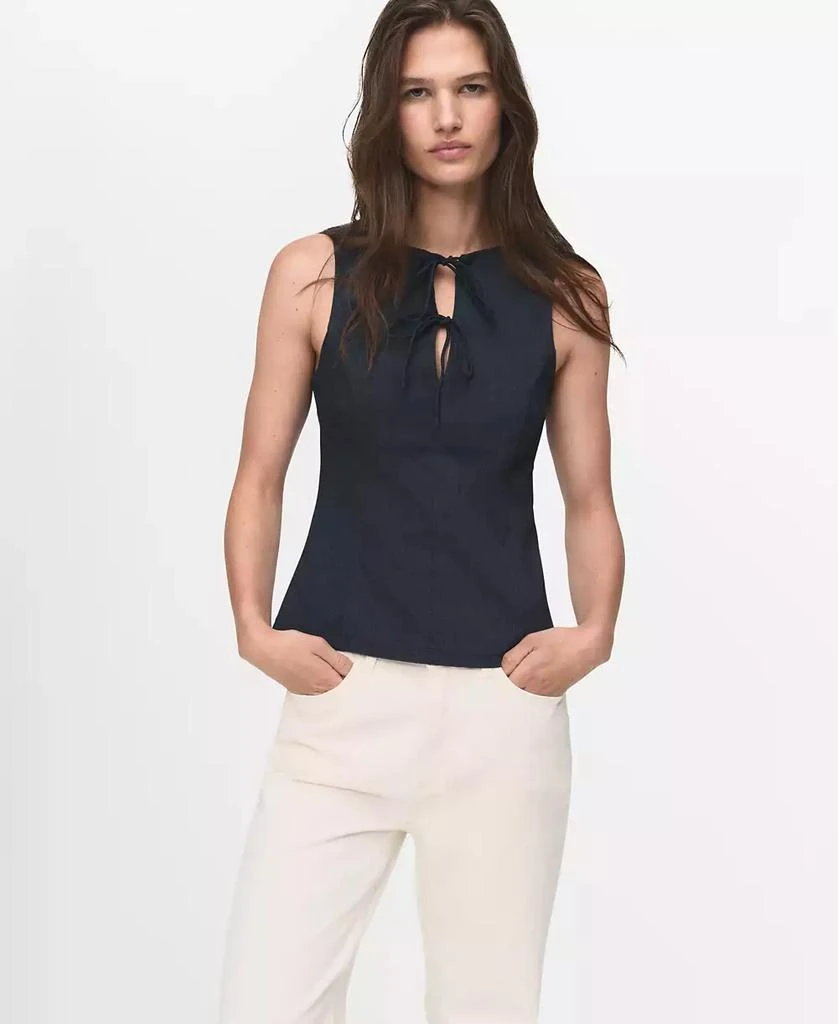 Mango Women's Denim Effect Tie Top 1