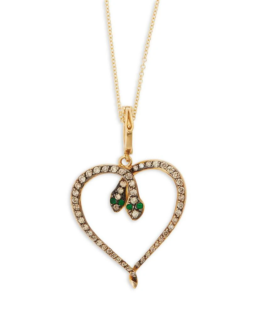 Ileana Makri 18K Yellow Gold Fine Snake Champagne Diamond
Emerald Two Snake Heart Pendant 1