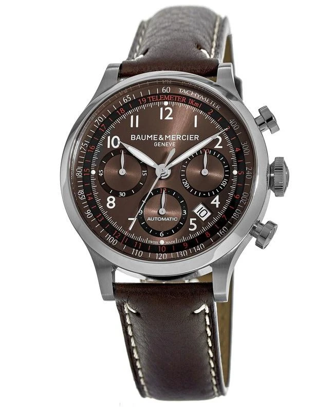 Baume & Mercier Baume & Mercier Capeland Chronograph 42mm Automatic Grey Dial Leather Strap Men's Watch 10002 1