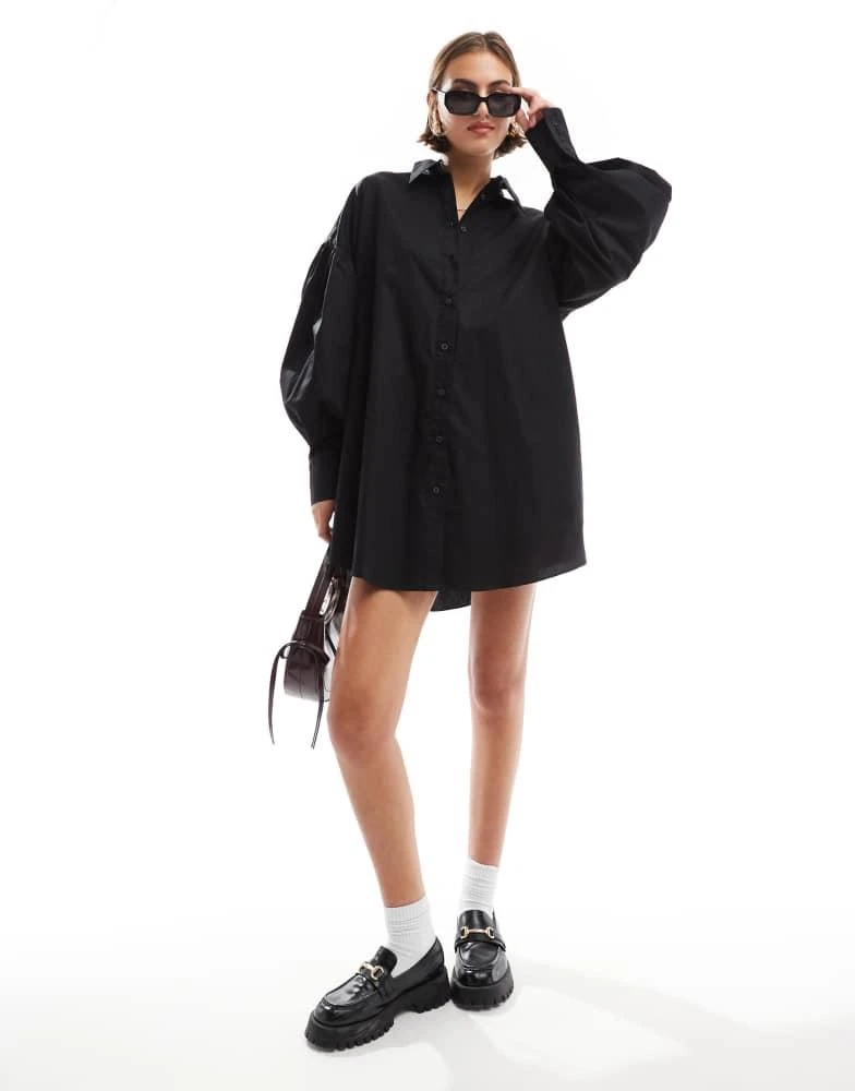 ASOS ASOS DESIGN boyfriend shirt mini dress with blouson sleeve in black 1