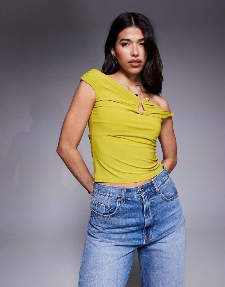 River Island River Island asymmetric twist strap top in lime
