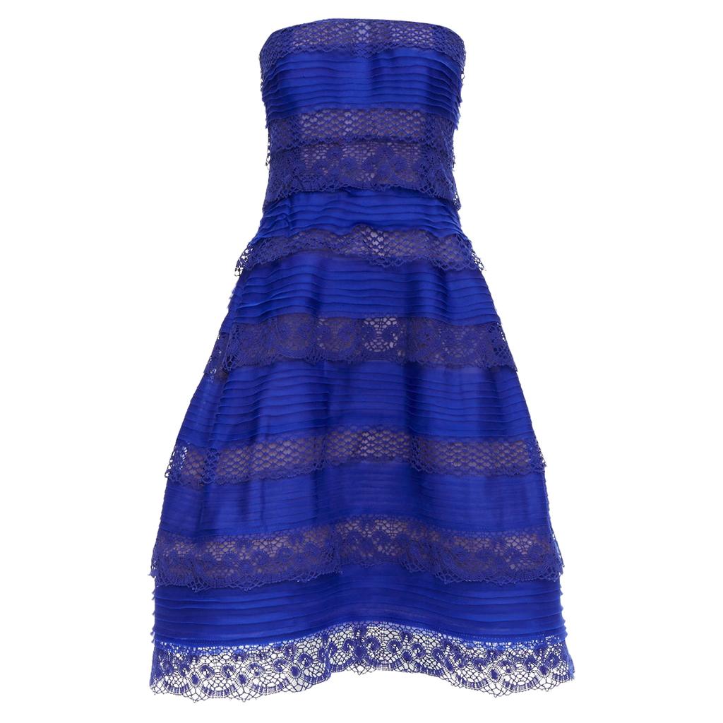 Oscar de la Renta Oscar De La Renta Lace Trim Overlay Strapless Cocktail Dress