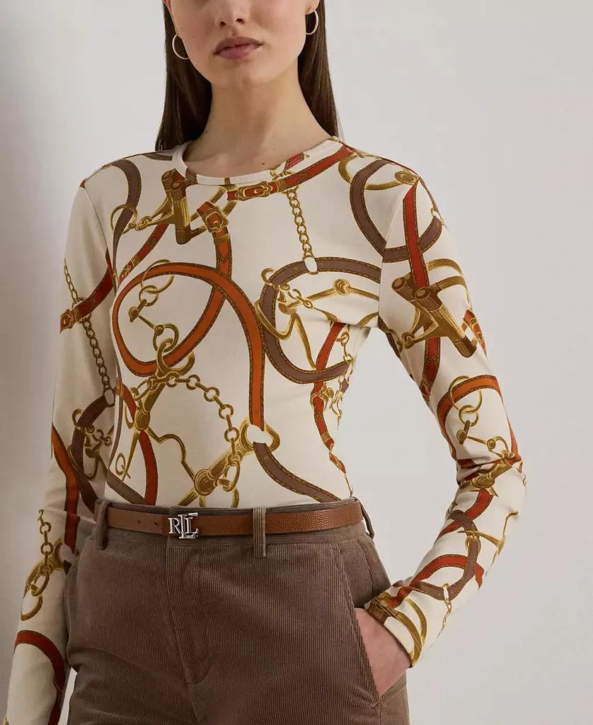 Ralph Lauren Women
s Belting-Print Cotton Long-Sleeve Tee 3