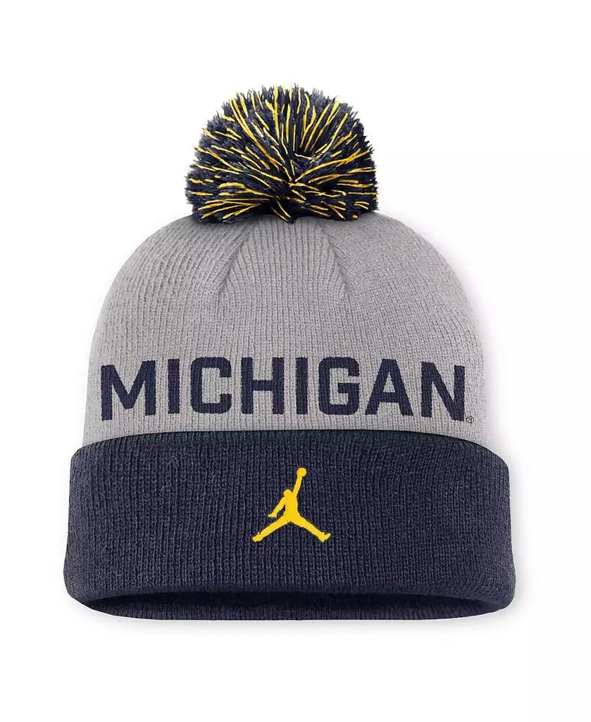 Jordan Men's Gray/Navy Michigan Wolverines Primetime Peak Cuffed with Pom Knit Hat 2