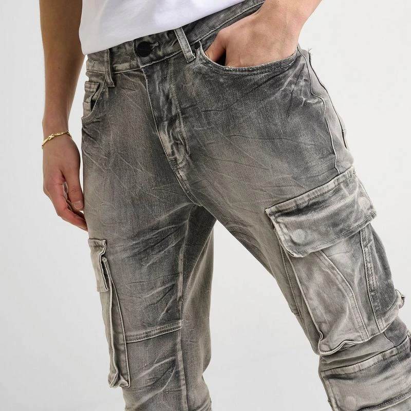 Smoke Rise Men's Smoke Rise Stacked Utility Cargo Denim Jeans 5