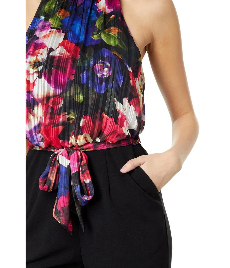 Adrianna Papell Mock Neck Printed Floral Halter Jumpsuit with Solid Black Bottom 3
