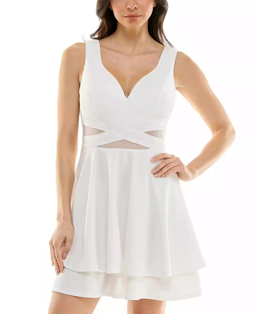 Emerald Sundae Juniors' Mesh-Inset Fit & Flare Dress 1