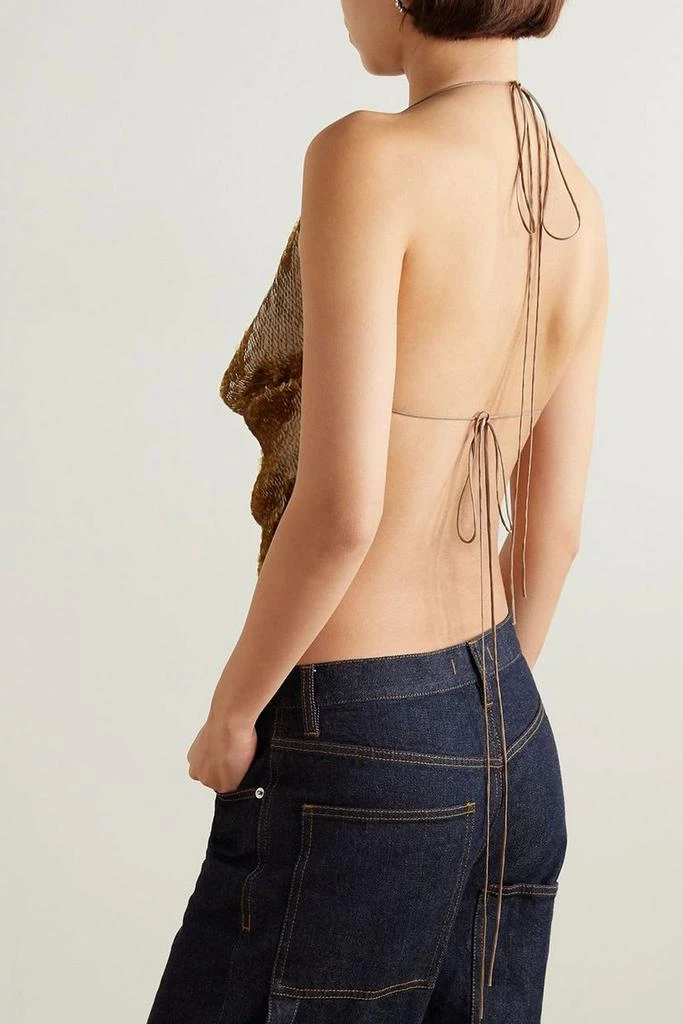 A.W.A.K.E. Mode Open-back draped sequined tulle halterneck top 3