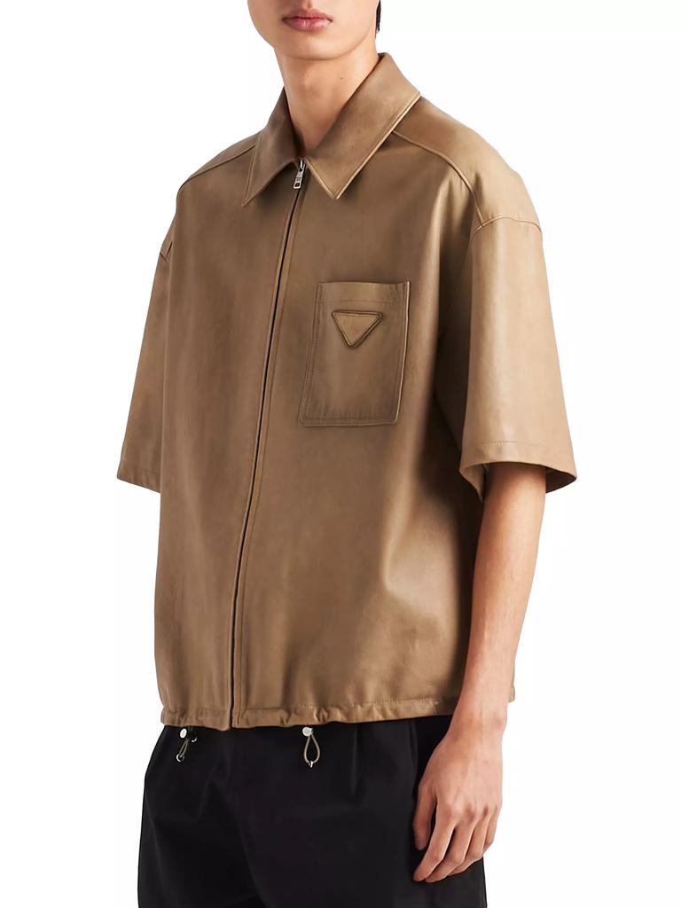 Prada Short-Sleeve Nappa Leather Shirt - Shirts - Free Shipping
