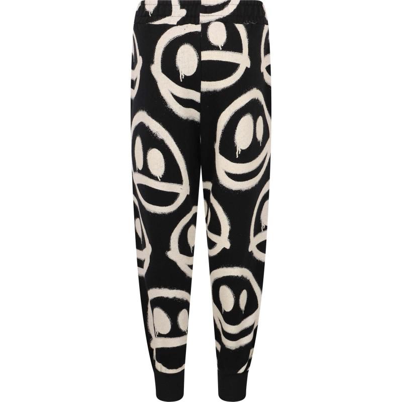Little Man Happy Happy sad print organic sweatpants in black and white