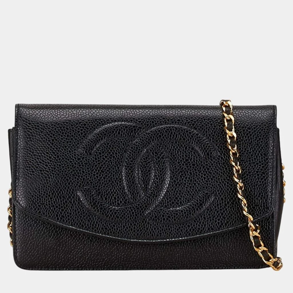 Chanel Chanel Black Caviar Skin Leather Coco Mark Chain Wallet 1