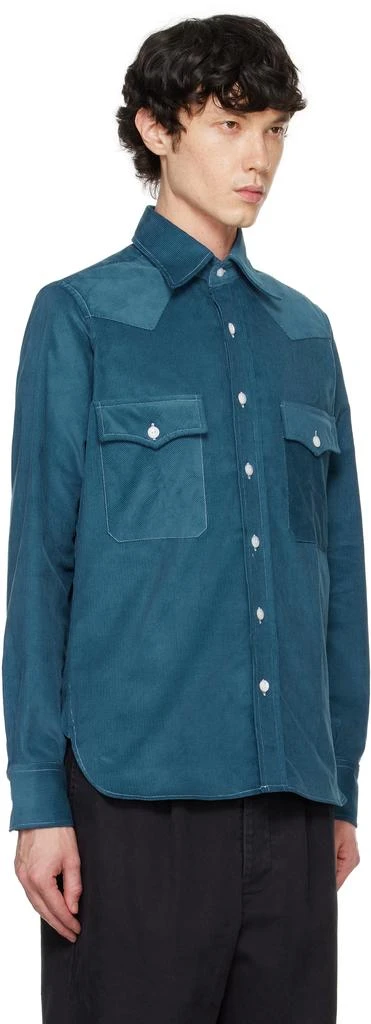 Drake's Blue Corduroy Two-Pocket Western Shirt 2