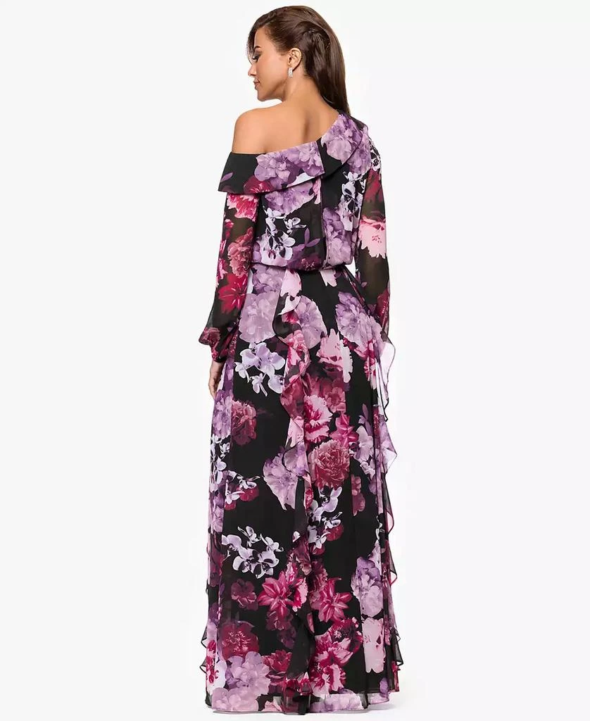 XSCAPE Women's Printed Asymmetrical Long-Sleeve Maxi Dress 4