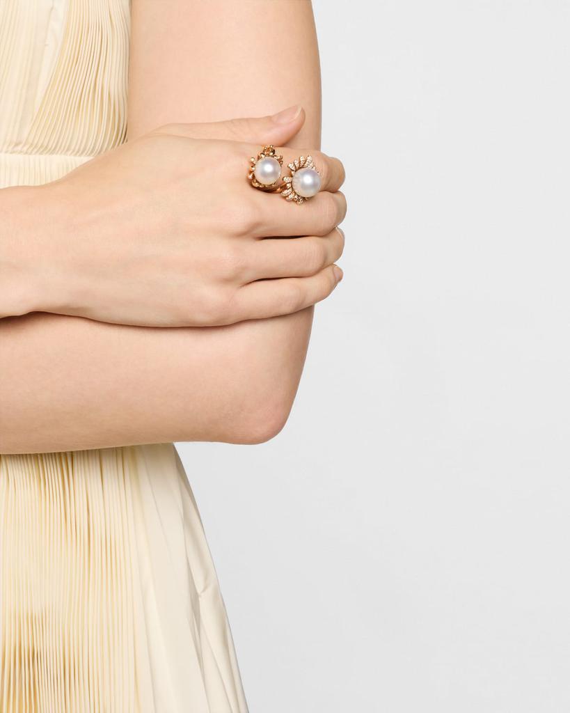 BELPEARL 18K Rose Gold South Sea Pearl Ring with Diamonds, Size 7