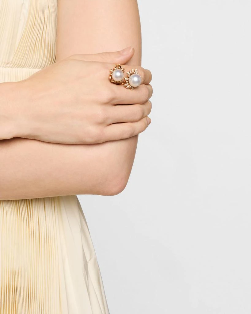 BELPEARL 18K Rose Gold South Sea Pearl Ring with Diamonds, Size 7 2