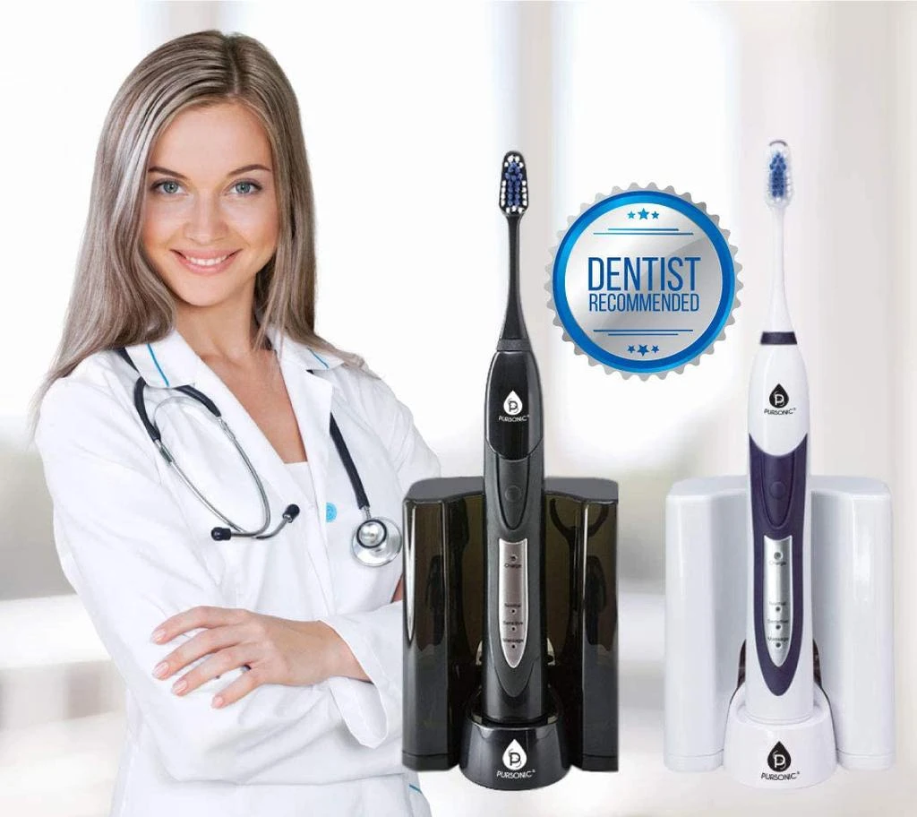 PURSONIC Ultra High Powered Sonic Electric Toothbrush with Dock Charger, 12 Brush Heads & More! (Value Pack)BLACK 2