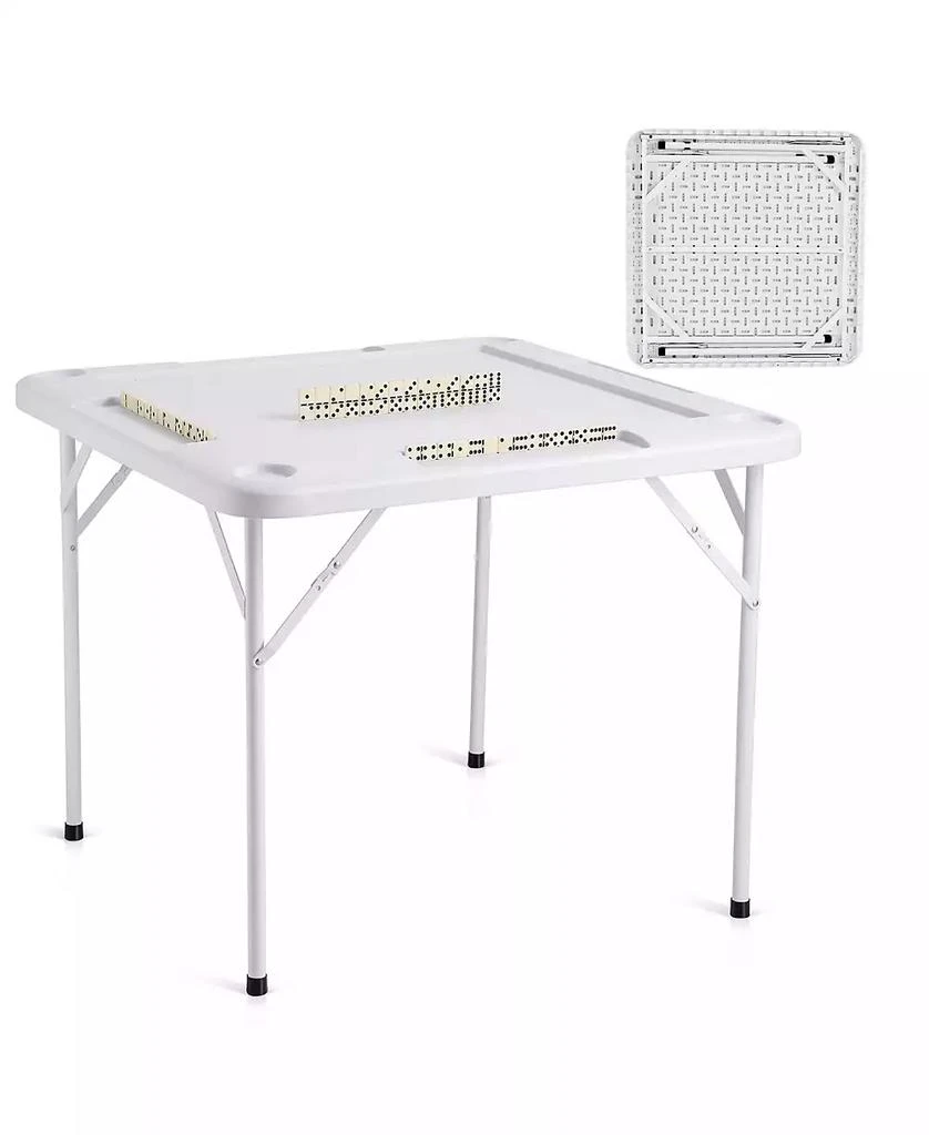 SUGIFT Folding Mahjong Table 4-Player Square Table with Cup Holders 2