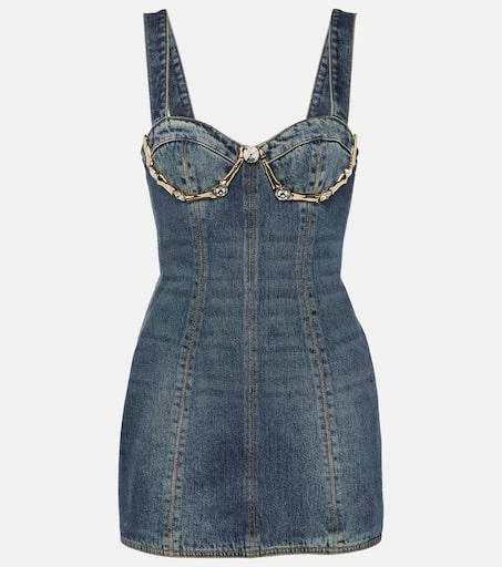 AREA Claw embellished denim minidress 1