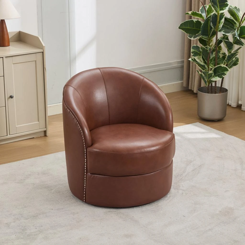 Streamdale Furniture Streamdale Brown Leather Swivel Accent Chair, Mid-Century Modern Lounge Chair
