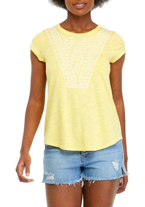 Cupio Womens Short Sleeve Embroidered Knit Top 1