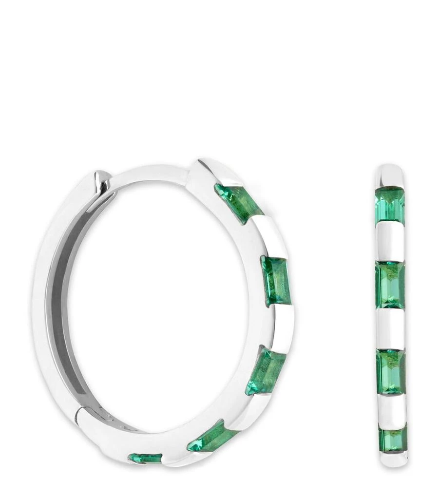 ASTRID & MIYU White Gold and Emerald Baguette Hoop Earrings 1