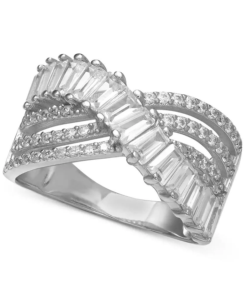 Giani Bernini Cubic Zirconia Triple Row Baguette 
Pave Crossover Ring (3 ct. t.w.) in Sterling Silver or 18K Gold over Sterling Silver