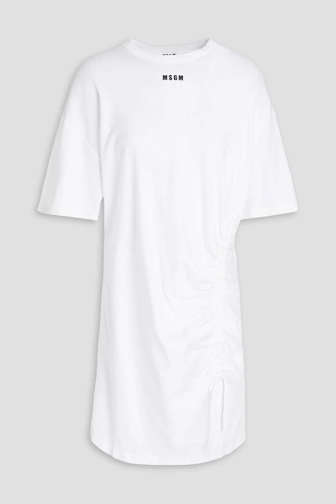 MSGM Ruched logo-print cotton-jersey mini dress 1