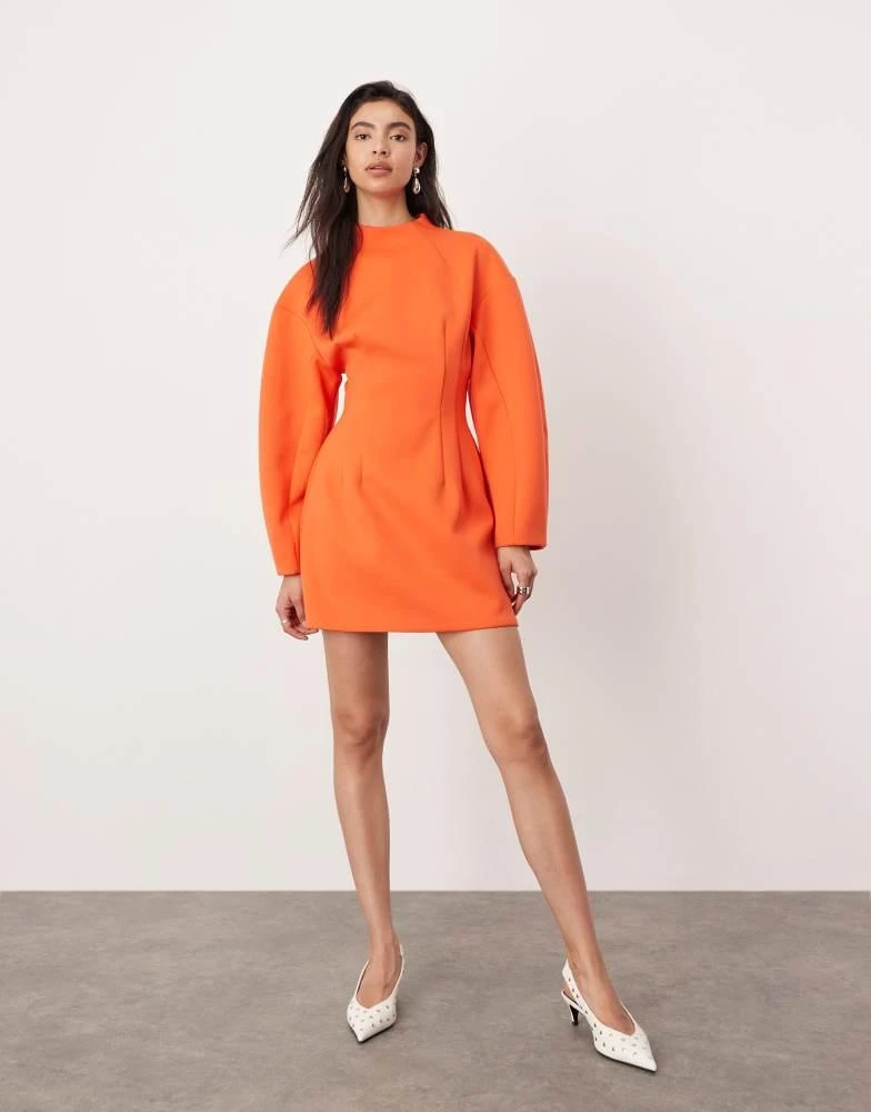 ASOS ASOS EDITION structured dome sleeve mini dress in orange 2