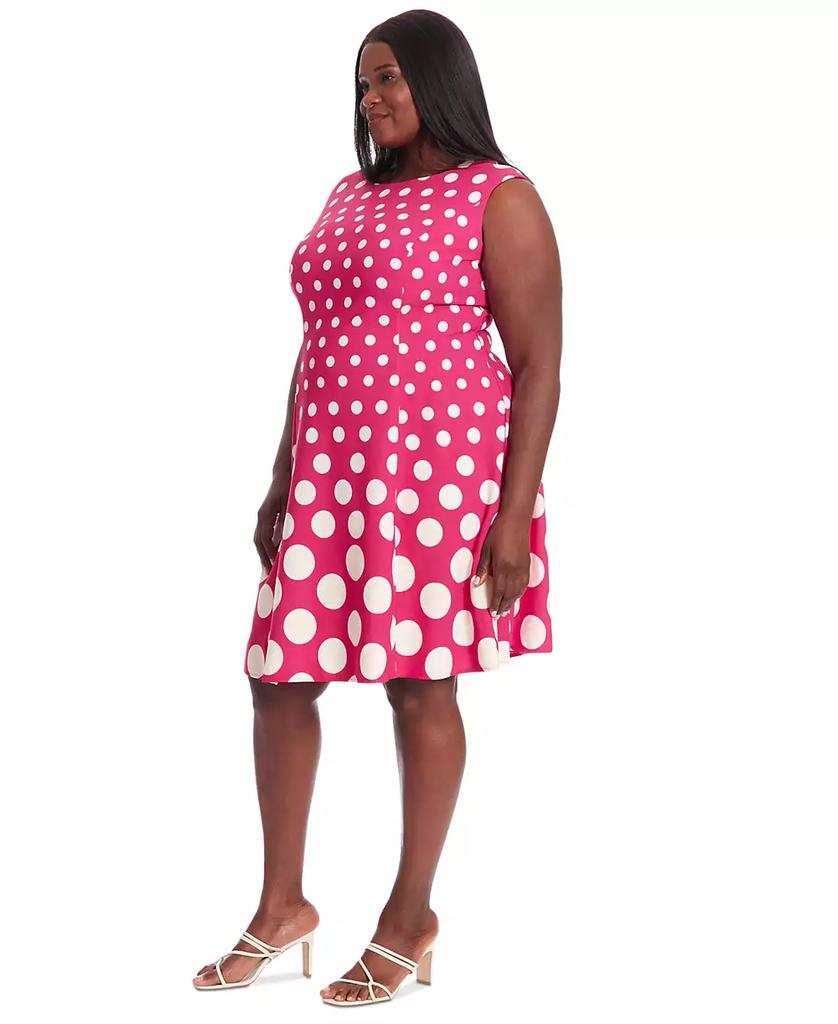 London Times Plus Size Polka-Dot Fit & Flare Dress