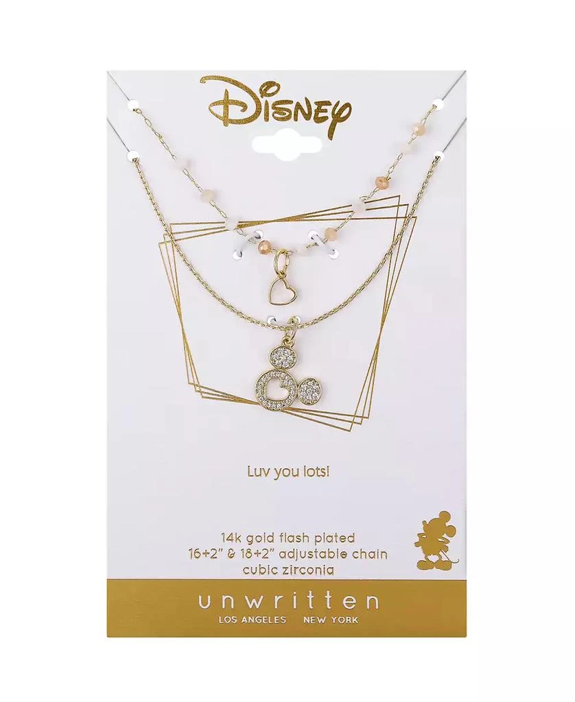 Disney Unwritten Cubic Zirconia Mickey Mouse and Mother of Pearl Heart Layered Necklace Set 4