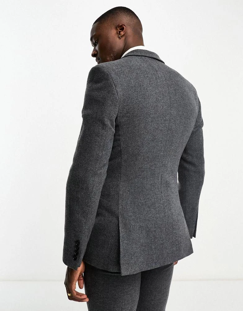 ASOS ASOS DESIGN super skinny wool mix suit jacket in herringbone in charcoal 2
