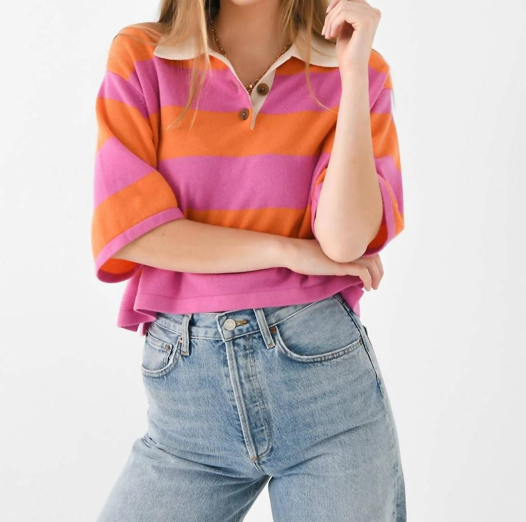 White + Warren White + Warren - Cashmere Cropped Striped Polo Sweater 2