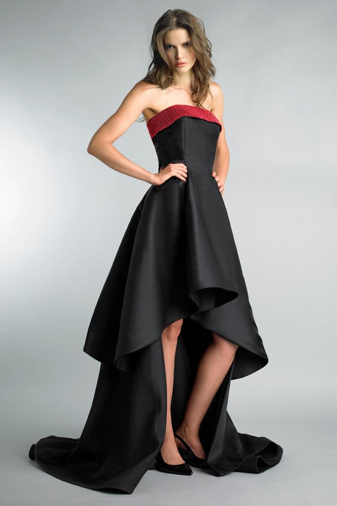 Basix Black Label Hi Low Strapless Gown With Pearl Trim
