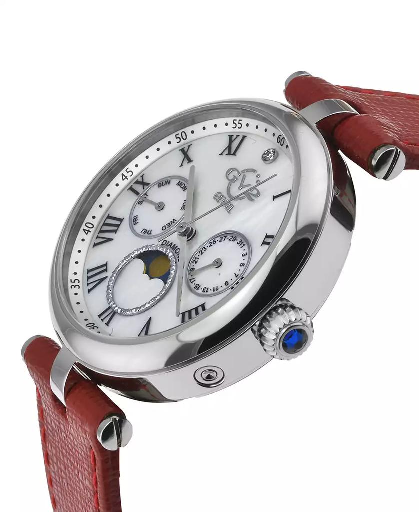 Gevril Women's Florence Swiss Quartz Diamond Accents Red Handmade Italian Leather Strap Watch