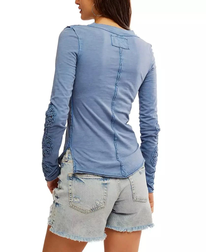Free People Women's Our Song Cotton Henley Crochet-Cuff Top 2