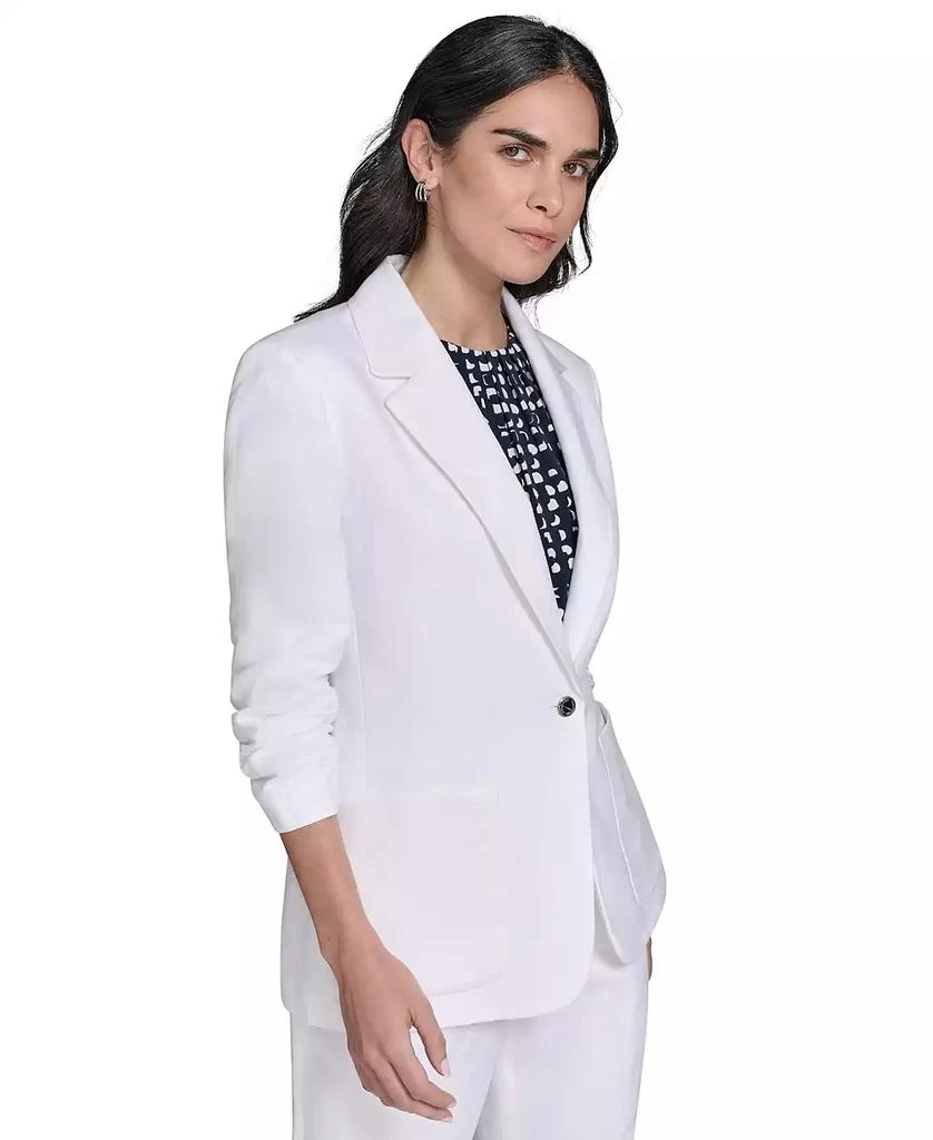 Calvin Klein Petite Ruched-Sleeve Linen-Blend Blazer 4
