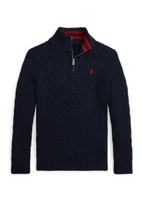 Ralph Lauren Boys 8-20 Cable Knit Cotton 1/4 Zip Sweater 1