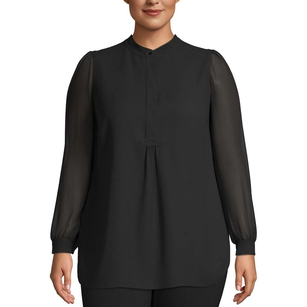 Anne Klein Womens Sheer Long Sleeve Button-Down Top 1