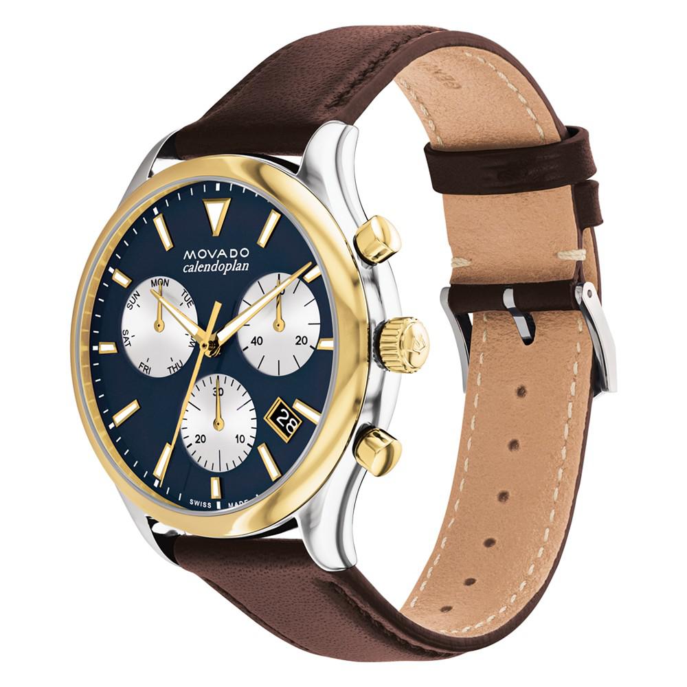 Movado Men's Heritage Calendoplan Swiss Quartz Chronograph Chocolate Genuine Leather Strap Watch 43mm