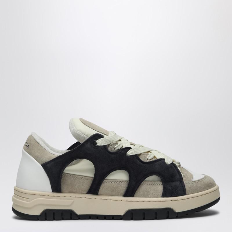 Santha Model 1 cream/navy blue mesh and suede sneaker