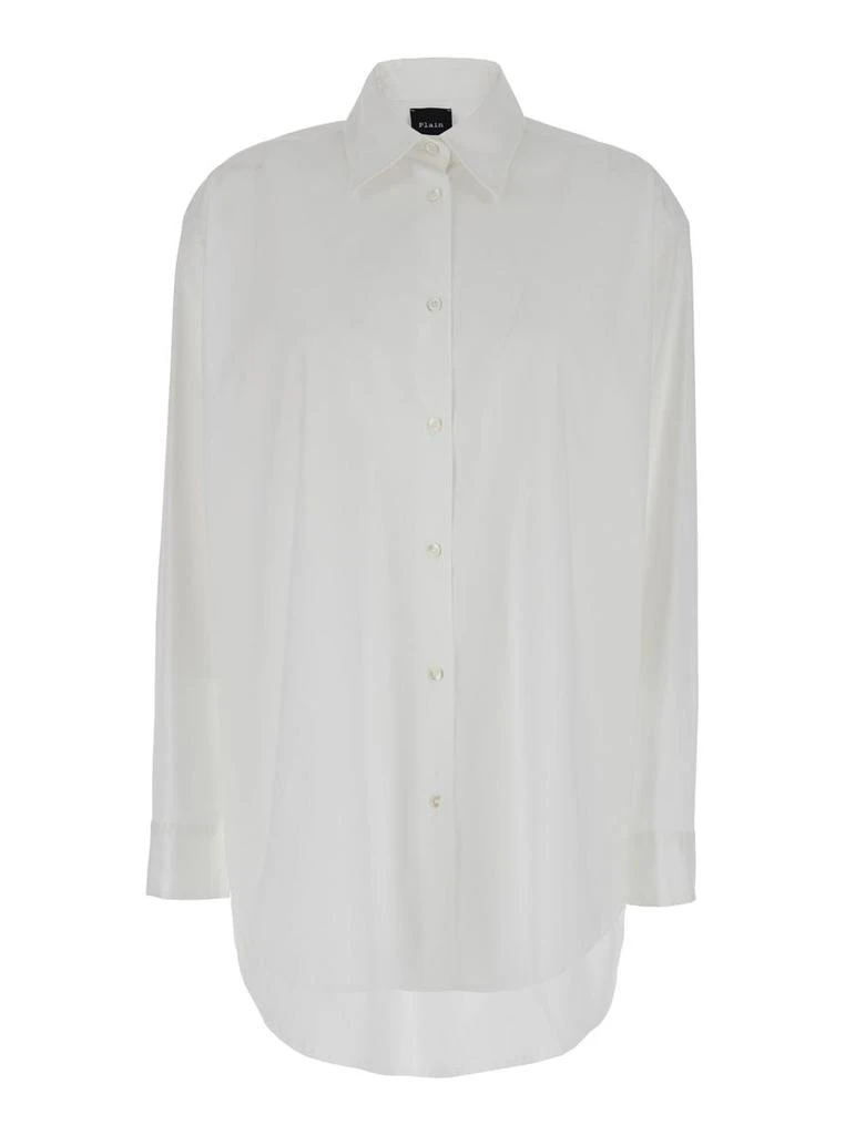 Plain Oversized White Shirt In Cotton Woman 1