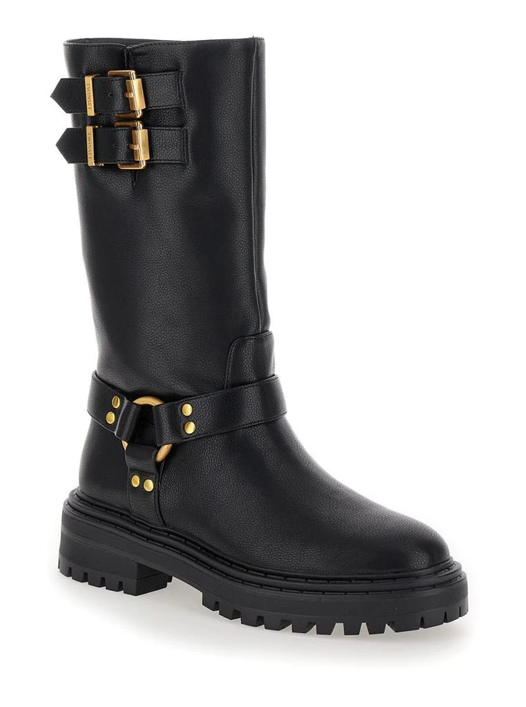 TWINSET Black Ankle Boots With Logo Buckles In Eco-Leather Woman 2