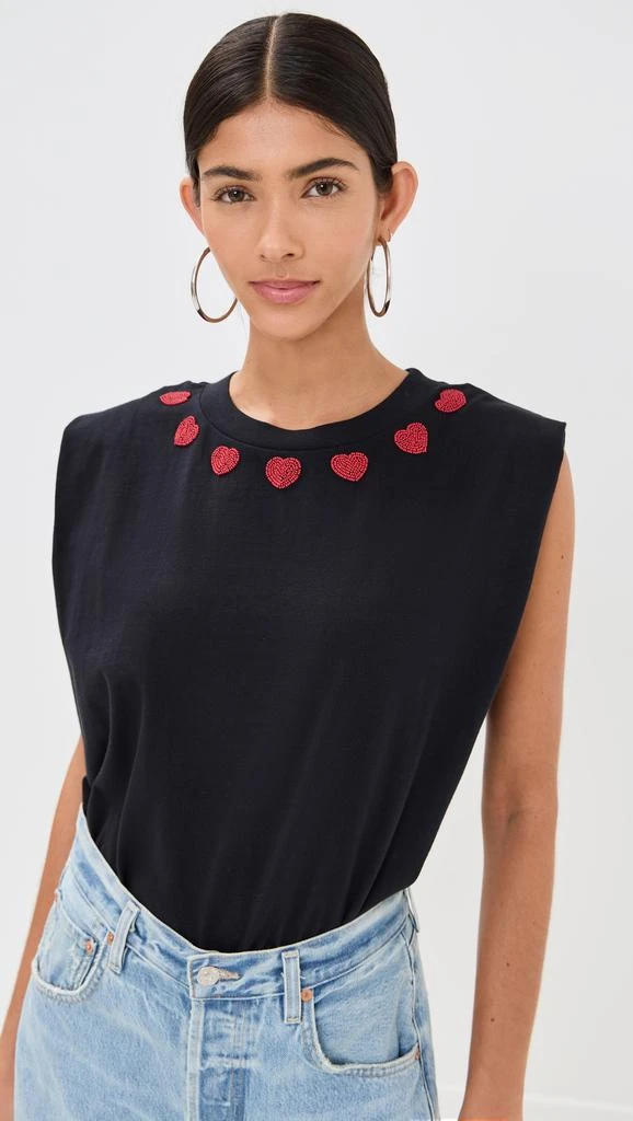 Farm Rio Beaded Hearts Black T-shirt 1