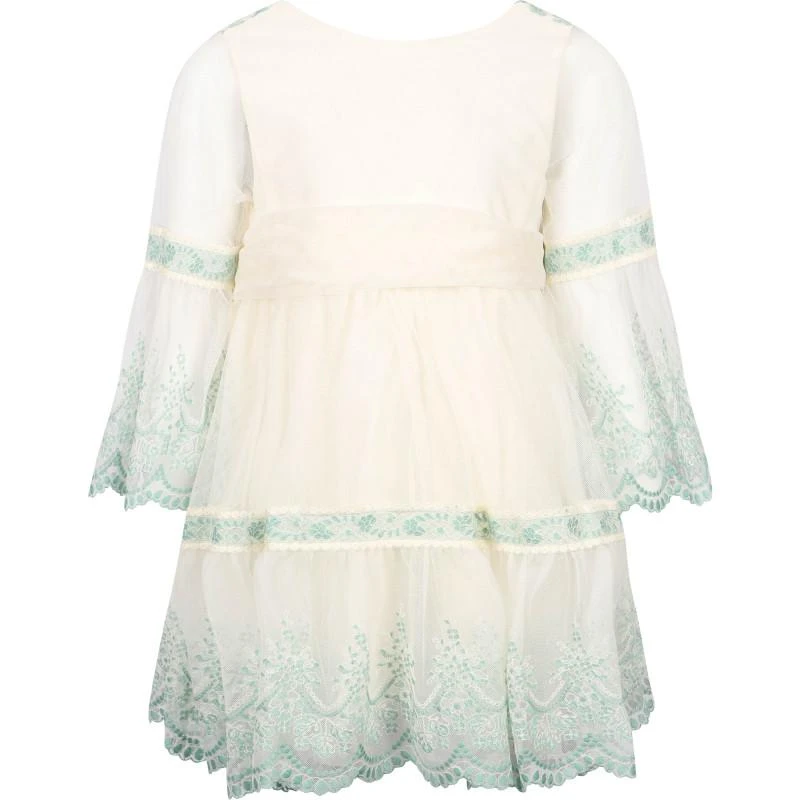 Abel & Lula Embroidered tulle dress with scalloped hem in cream and mint 1