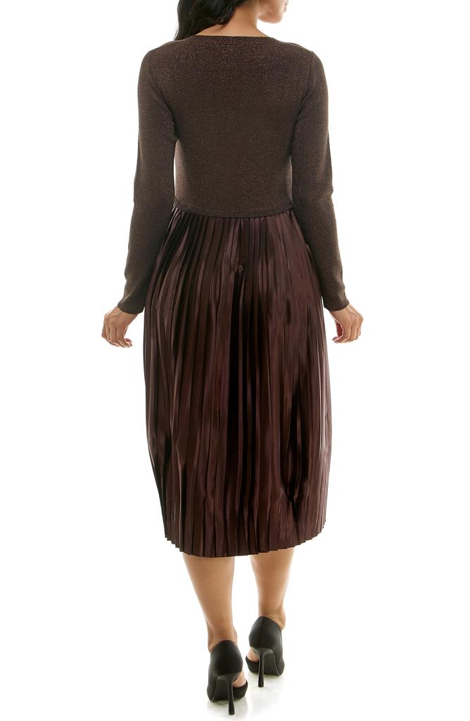Nina Leonard Long Sleeve Mixed Media Dress