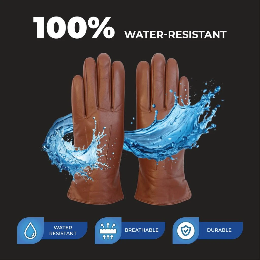 Infinity Leather Men’s Tan Brown Italian Leather Warm Wool Lining Winter Riding Driving Casual Gloves 5