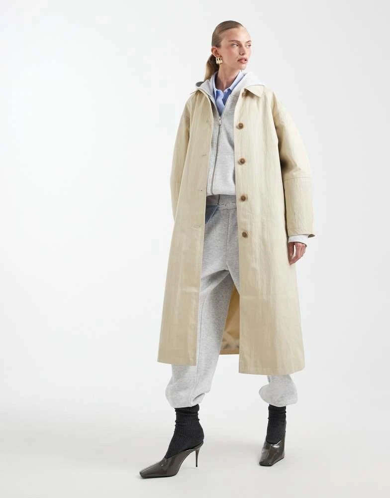 ASOS ASOS DESIGN longline trench coat with pleat detail in stone