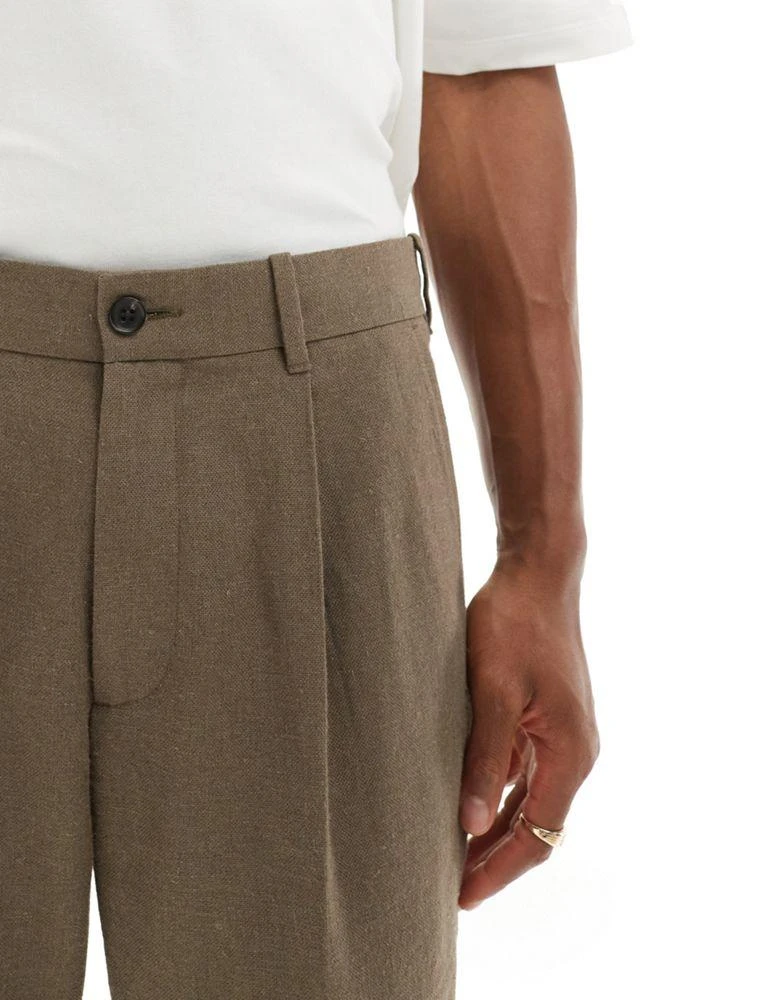 Abercrombie & Fitch Abercrombie & Fitch tailored pleated loose fit linen blend trousers in tan co-ord 5