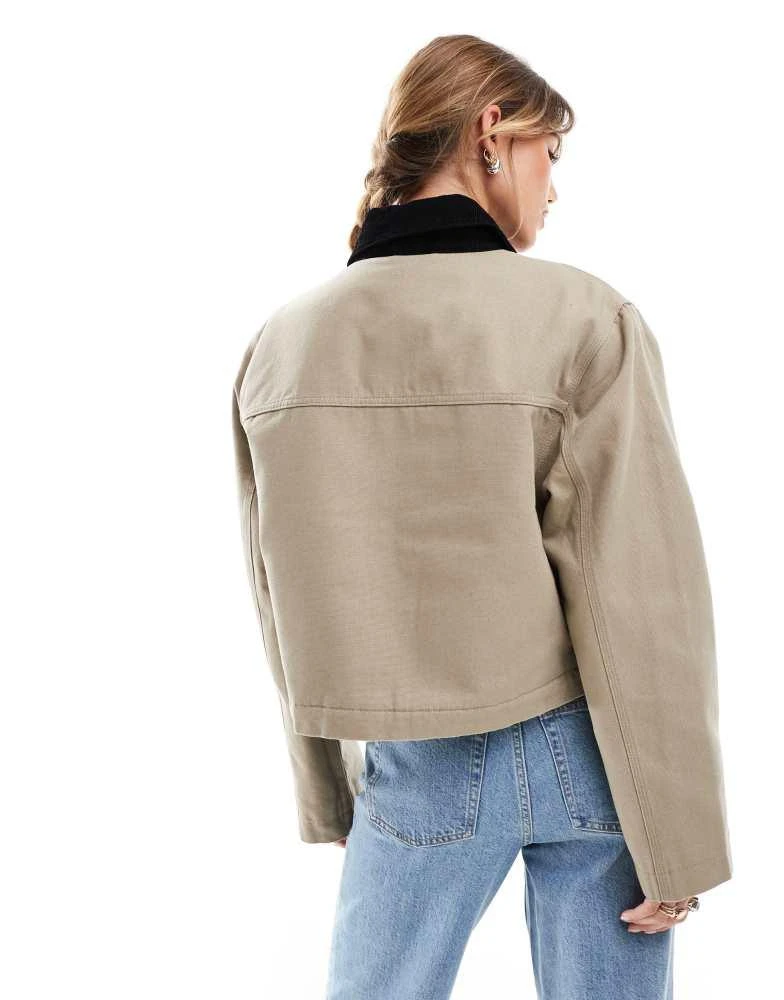 ASOS ASOS DESIGN cropped pocket canvas jacket in stone 4