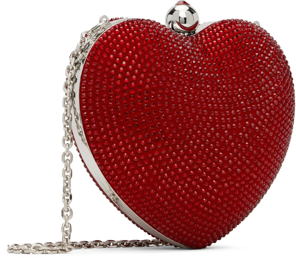 Mach & Mach Red Crystal Heart Suede Clutch 2